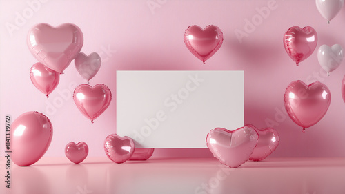 Wallpaper Mural Set of Pink Heart Shaped Balloons and Empty Space for Text Torontodigital.ca