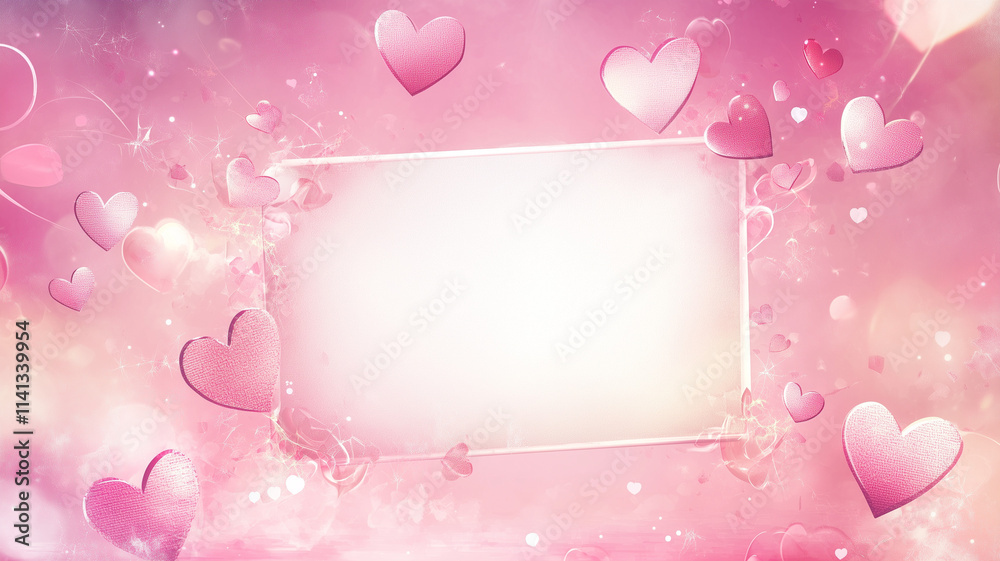 Flat design or illustration of an empty poster and hearts in lilac, Valentine's Day background, day of love and friendship Flat design or illustration of an empty poster and hearts in lilac, Valentine's Day background, day of love and friendship