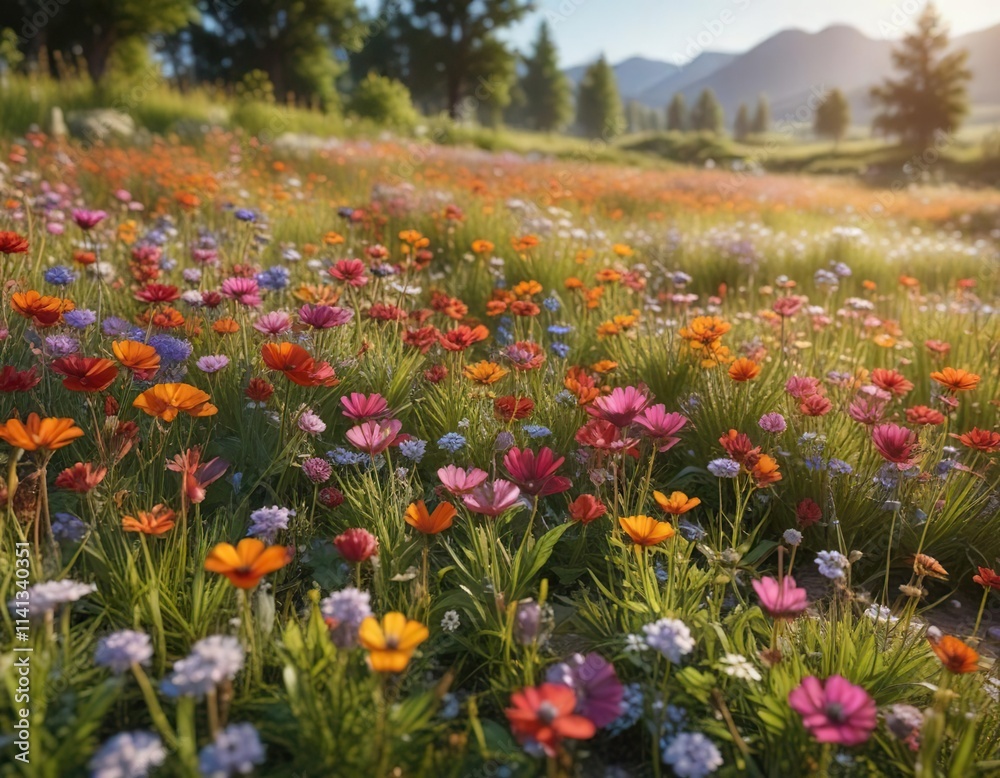 Vibrant wildflower meadow on a sunny afternoon, open space, wildflower field Vibrant wildflower meadow on a sunny afternoon, open space, wildflower field