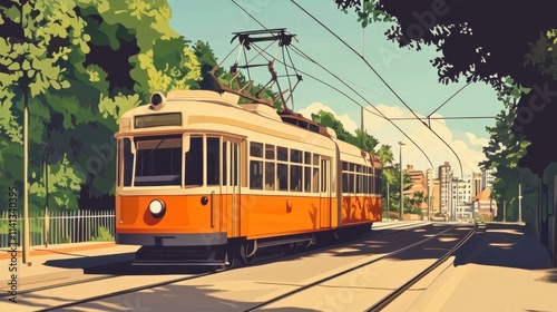 Creative depiction highlighting the charm of trams in the streets of Kolkata.