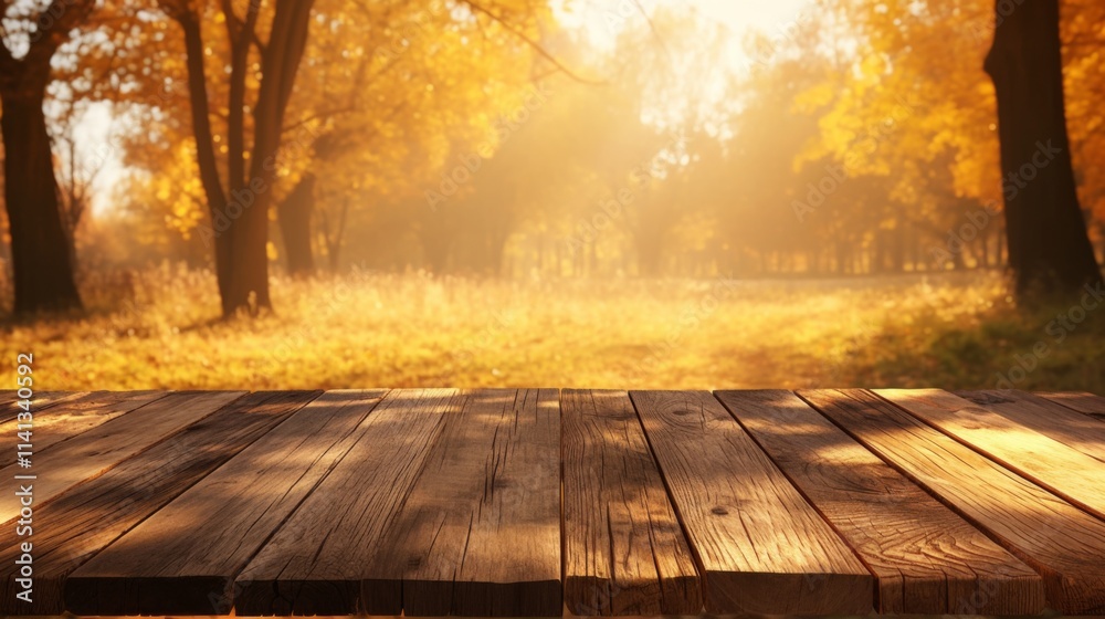 Wood tabletop with an autumn park background, perfect for product presentation, featuring a blurred nature setting in the forest, ideal for food and cosmetics design mockups. Wood tabletop with an autumn park background, perfect for product presentation, featuring a blurred nature setting in the forest, ideal for food and cosmetics design mockups.