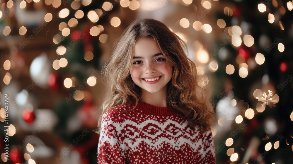 photo of smiling beautiful teenage girl in christmas funny ugly sweater, holiday, new year, knitted clothes, warm, cozy, winter photo of smiling beautiful teenage girl in christmas funny ugly sweater, holiday, new year, knitted clothes, warm, cozy, winter