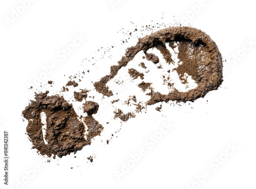 Foot print in wet mud- shoe isolated on white background- with clipping path