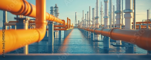 Colorful industrial pipes stretching across a vast landscape.