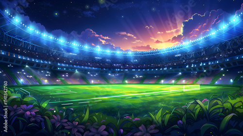 Football Arena Lit at Night for a Thrilling Match

