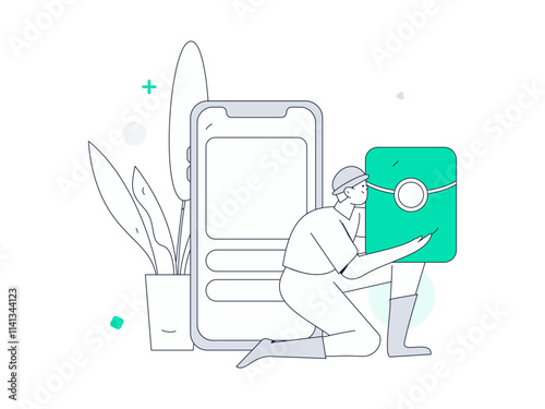 Holiday shopping people doing e-commerce online shopping flat vector concept operation hand drawn illustration
 photo