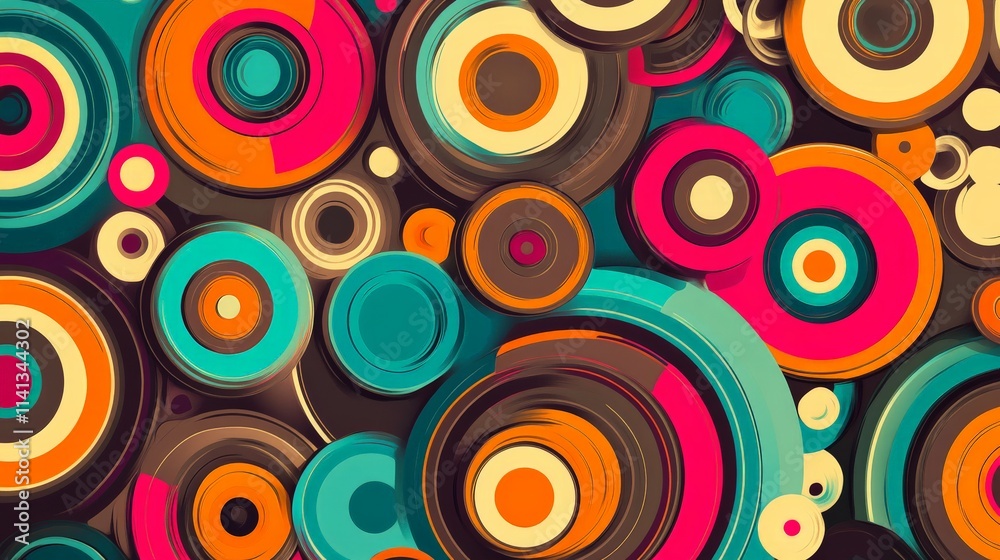 Playful Groovy Concentric Circles in Retro Colors Playful Groovy Concentric Circles in Retro Colors