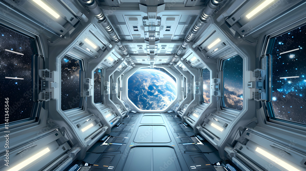 Obraz premium Futuristic Space Station Interior with Sleek Modern Design