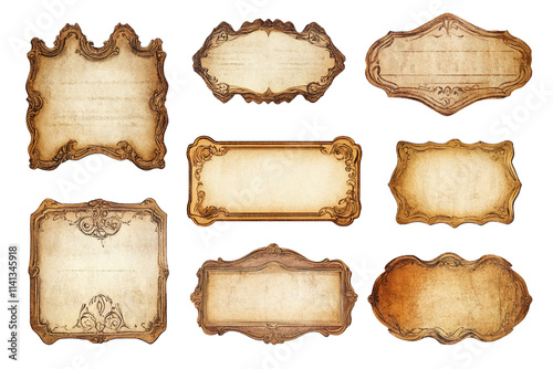 Vintage Ornamental Paper Label Collection on White Background