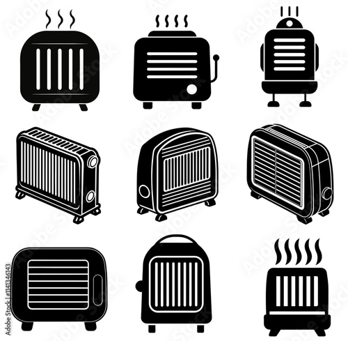 Electric Room Heater Design Vector Art Illustration Silhouette Vector
