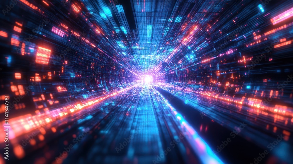 Abstract digital tunnel with glowing neon lights. Abstract digital tunnel with glowing neon lights.