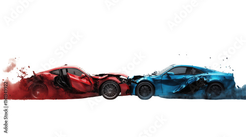 Dramatic Collision of Red and Blue Sports Cars  photo