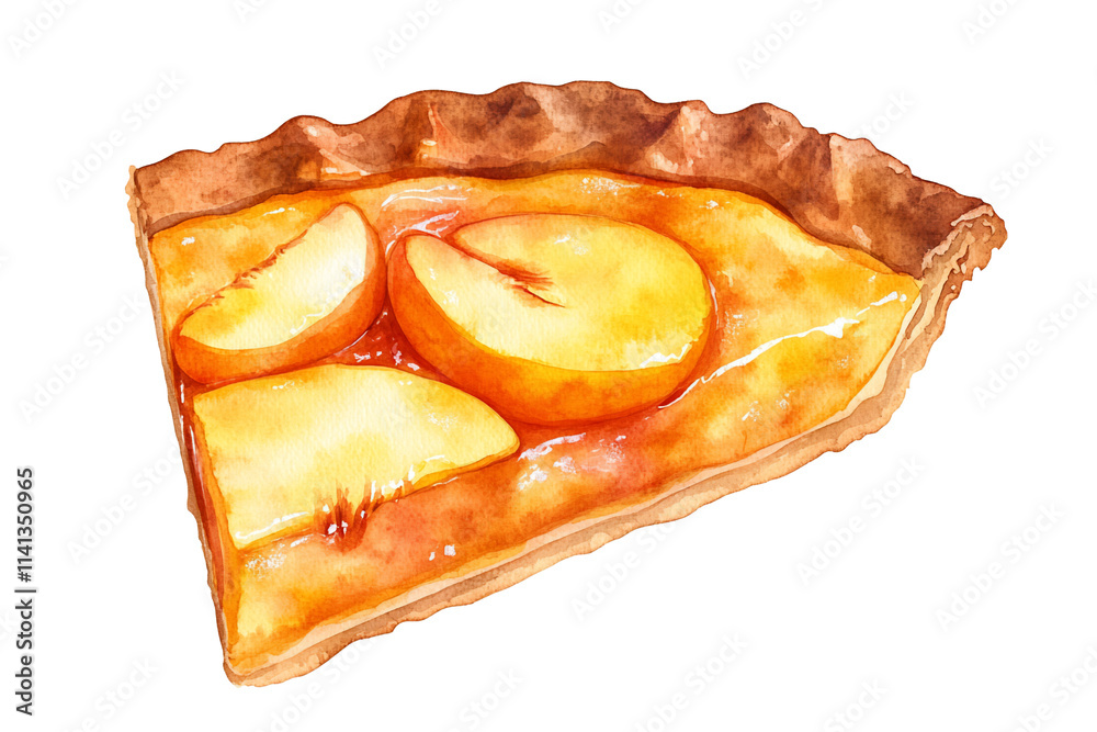 Delicious Peach Pie Slice in Watercolor Illustration Delicious Peach Pie Slice in Watercolor Illustration