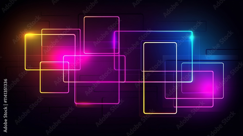 Abstract Neon Squares Glowing Brightly In The Dark Abstract Neon Squares Glowing Brightly In The Dark