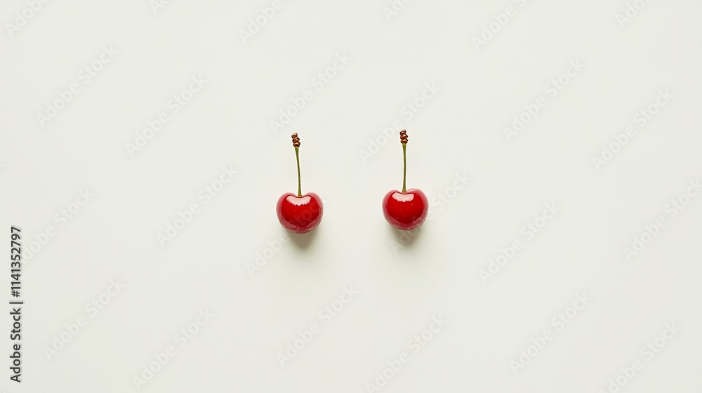 Two fresh, red cherries on a white background. Two fresh, red cherries on a white background.