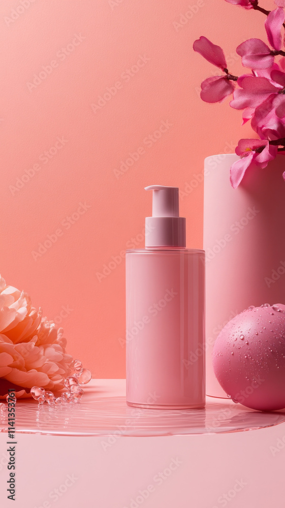 sleek hand cream bottle with pink flowers and decorative elements sleek hand cream bottle with pink flowers and decorative elements