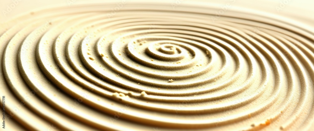 A close-up photograph of a circular ripple pattern on the surface of water, with concentric circles radiating outward from the center. The water is a light, creamy color, and the lighting is soft and A close-up photograph of a circular ripple pattern on the surface of water, with concentric circles radiating outward from the center. The water is a light, creamy color, and the lighting is soft and