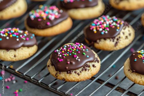 Chocolate Dipped Cookies Topped With Sprinkles