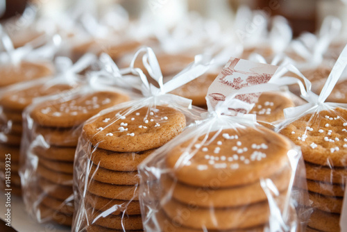 Stacks of Individually Wrapped Brown Sugar Cookies photo