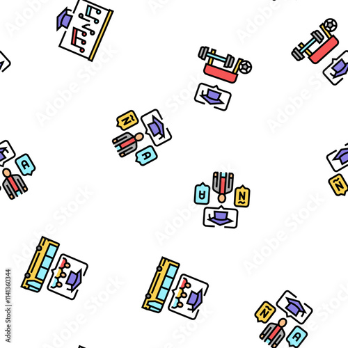 primary school teacher education vector seamless pattern thin line illustration