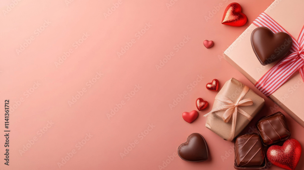 Delightful chocolate gift hamper with hearts and ribbon for celebrations Delightful chocolate gift hamper with hearts and ribbon for celebrations