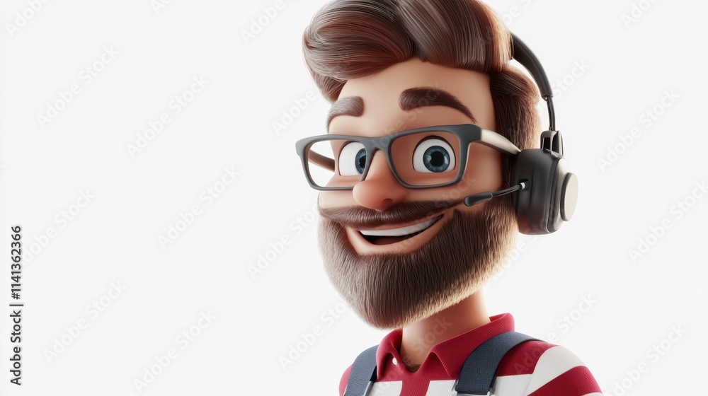 Smiling Cartoon IT Support Specialist with Headset - Friendly Customer Service Avatar Smiling Cartoon IT Support Specialist with Headset - Friendly Customer Service Avatar