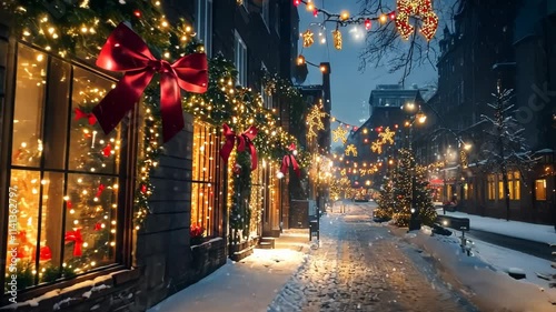 Snowy Christmas Street in Quebec City