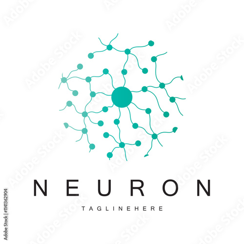 Neuron logo or brain nerve cell logo design, template icon, molecule, atom, brain cell, logo illustration template with vector concept