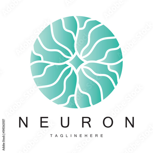 Neuron logo or brain nerve cell logo design, template icon, molecule, atom, brain cell, logo illustration template with vector concept