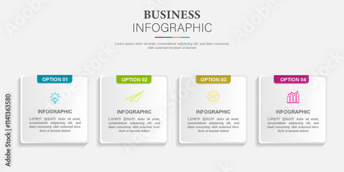 Business Infographic design template Vector with icons and 4 four options or steps. Can be used for process diagram, presentations