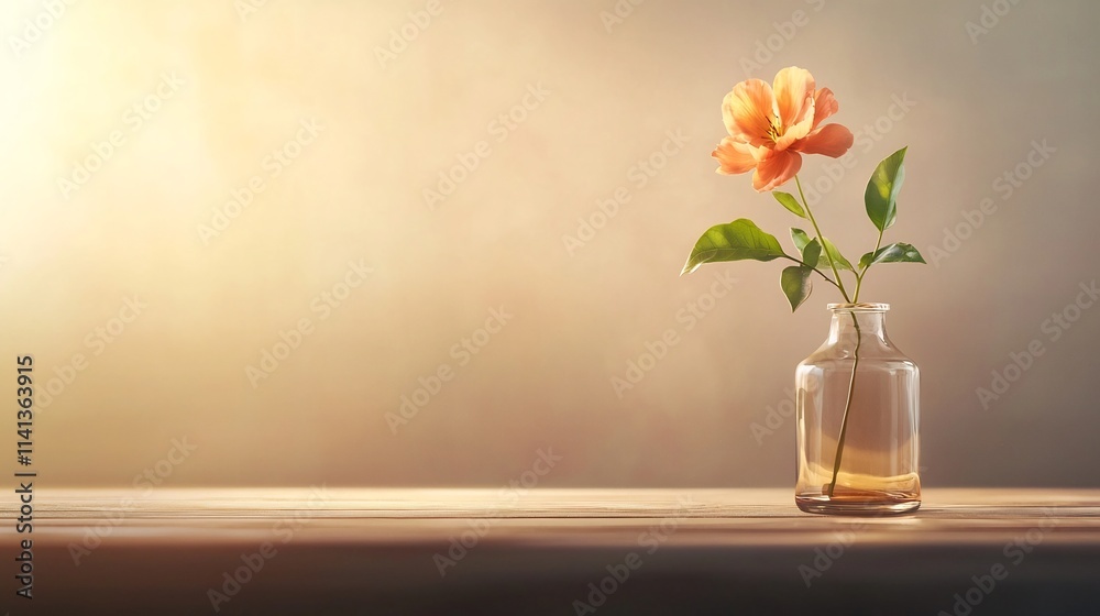 Elegant Floating Glass Vase Softly Illuminated Holding a Single Bloom Against a Serene Warm Pastel Background Evoking a Sense of Tranquility and Refined Beauty Elegant Floating Glass Vase Softly Illuminated Holding a Single Bloom Against a Serene Warm Pastel Background Evoking a Sense of Tranquility and Refined Beauty