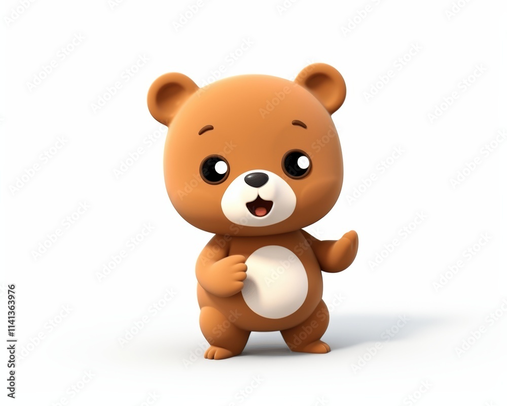 Cute Cartoon Bear Character with Happy Expression and Friendly Gesture Cute Cartoon Bear Character with Happy Expression and Friendly Gesture