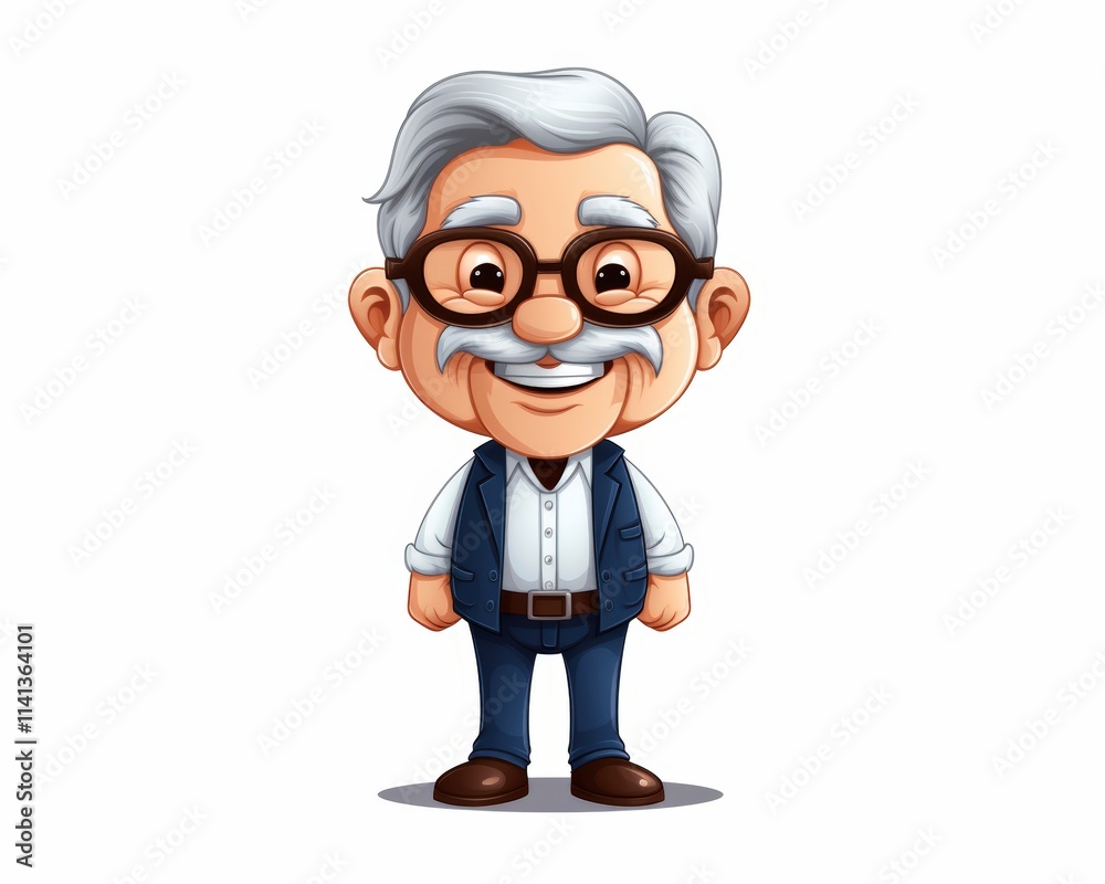 Friendly elderly man character with glasses and gray hair illustration Friendly elderly man character with glasses and gray hair illustration