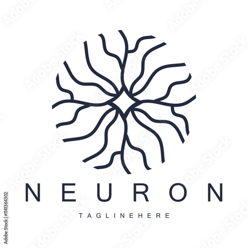 Neuron logo or brain nerve cell logo design, template icon, molecule, atom, brain cell, logo illustration template with vector concept