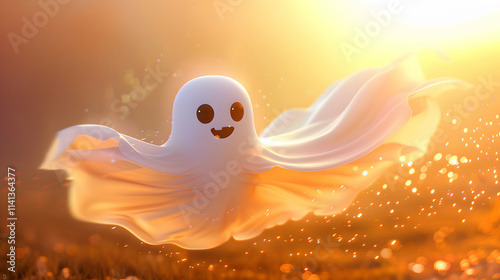 Cute Superhero Ghost Flying with Cape in the Air

 photo