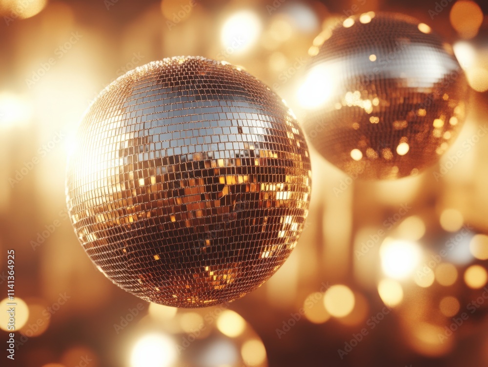 Obraz premium Glistening Disco Balls Reflecting Golden Light