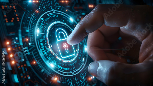 Businessman and Lock Symbolizing Digital Protection in Cyber Security

