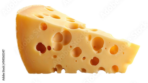 Close-up of Swiss cheese wedge on transparent background photo