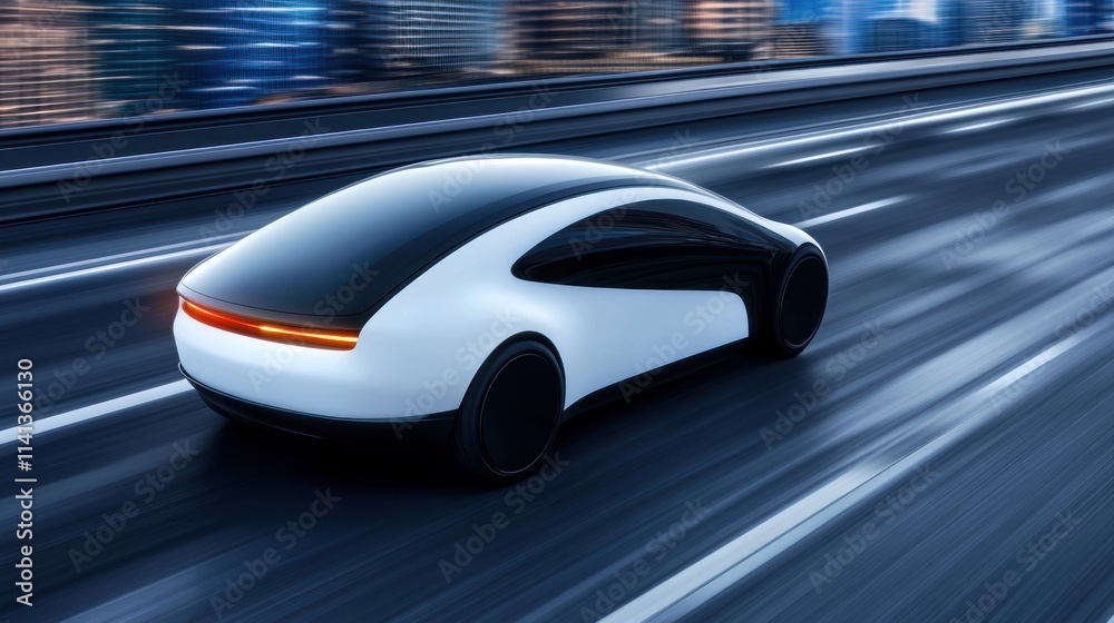 Obraz premium Futuristic car speeding on a highway, showcasing sleek design.