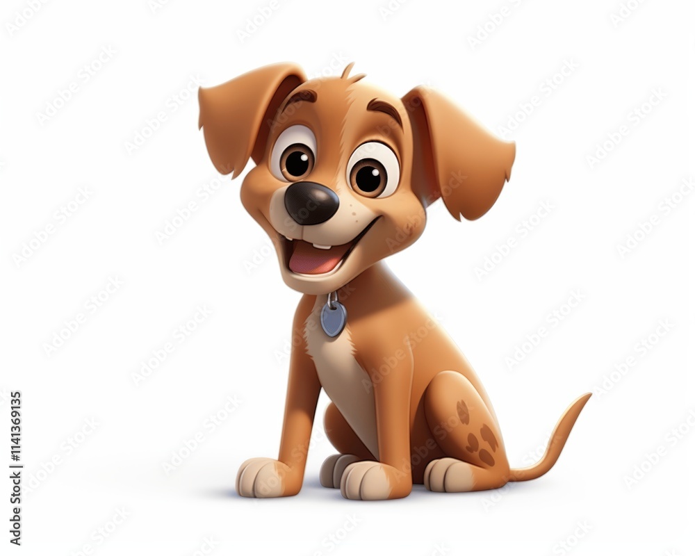 Naklejka premium Cute cartoon puppy with a joyful expression and playful demeanor
