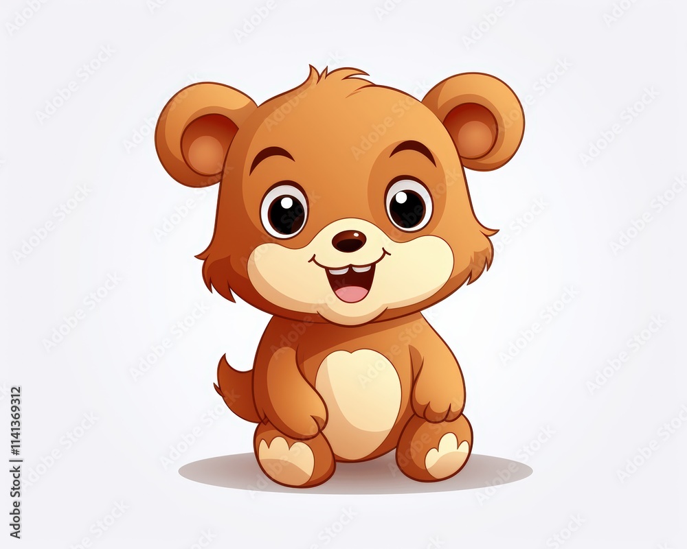 Fototapeta premium Cute Cartoon Bear Character with Cheerful Expression and Big Eyes