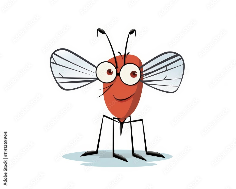 Obraz premium Cute Cartoon Style Fly Character with Big Eyes and Smiling Face