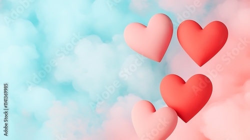 A playful arrangement of colorful hearts against a soft, pastel background, evoking feelings of love and joy.