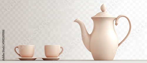Elegant peach teapot and two cups on a saucer.
