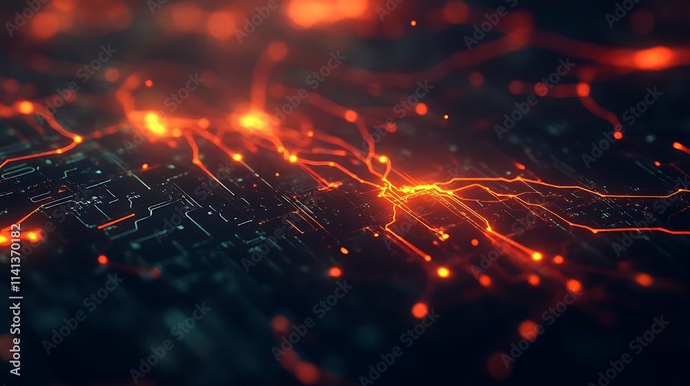 Fototapeta premium Abstract digital circuit board glowing orange