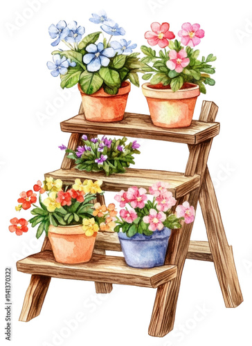 Fototapeta Naklejka Na Ścianę i Meble -  PNG  Wooden ladder flowers art illustration.