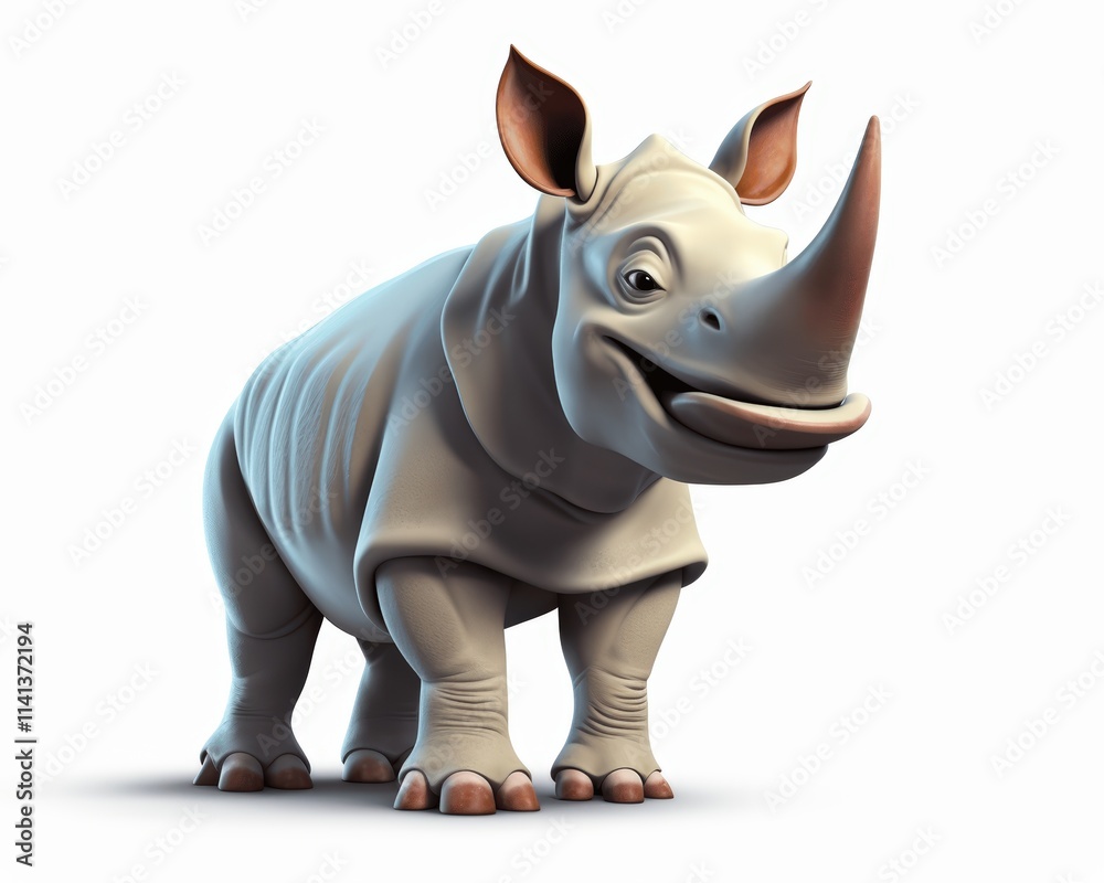 Obraz premium Happy Cartoon Rhinoceros with Friendly Expression and Smooth Texture