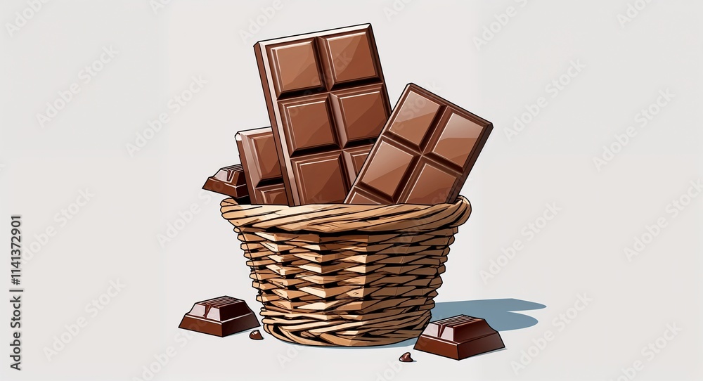 Chocolate Bar on basket cartoon illustration on plain white background Chocolate Bar on basket cartoon illustration on plain white background