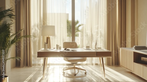 Elegant Home Office with Minimalist Furniture and Natural Light
