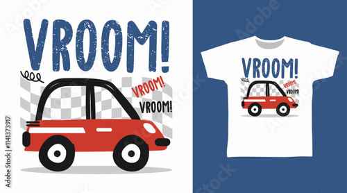 Cute red car hand drawn vector t-shirt design